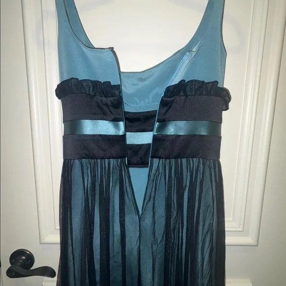 Jay Godfrey Women’s Designer Vintage Teal and Black Ruffled Mini Dress Size 4 - Picture 5 of 6